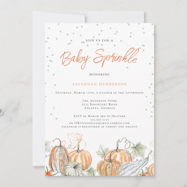 Rustic Fall Baby Shower Sprinkle Pumpkin Invitation (Front)