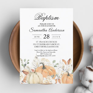 Rustic Fall Baptism   Watercolor Pumpkin Invitation