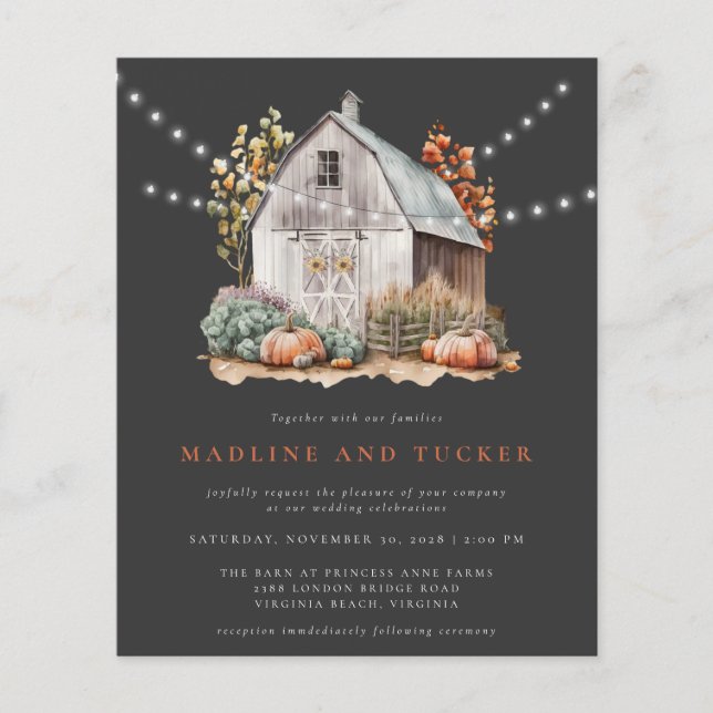Rustic Fall Barn String Lights Wedding Invitation Flyer (Front)