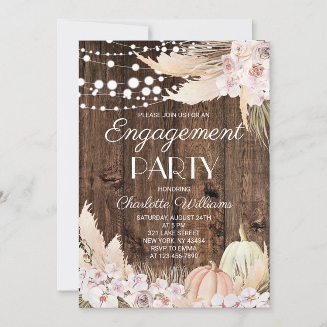 Rustic Fall Boho Floral Engagement Party Invitation (Front)