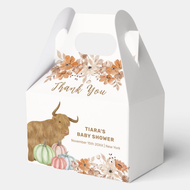 Rustic Fall Boho Floral Highland Cow Baby Shower  Favor Box (Front)