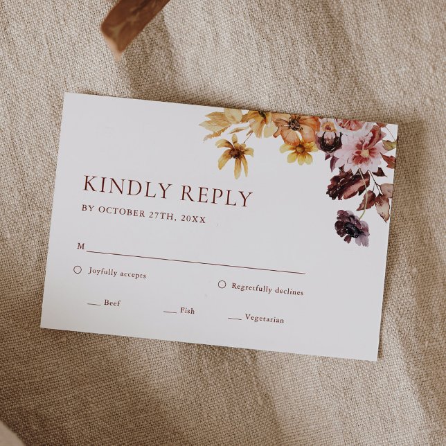 Rustic Fall Boho Floral Wedding RSVP Card (Creator Uploaded)