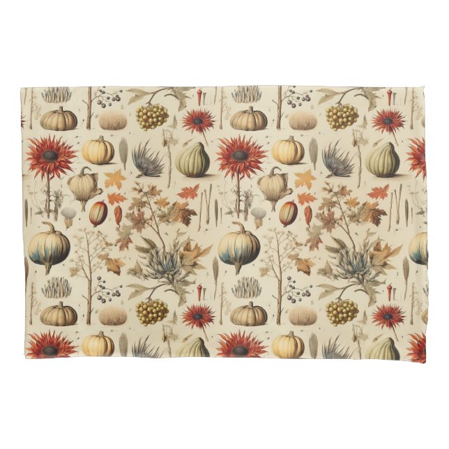 Rustic Fall Botanical with Gourds & Grains Pillowcase (Front-Left)