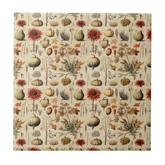 Rustic Fall Botanical with Gourds & Grains Tile (Front)