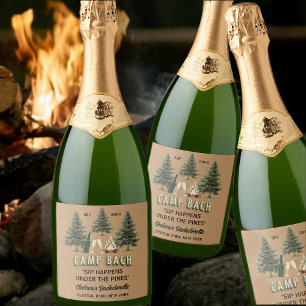Rustic Fall Camping Bachelorette Boho Party Custom Sparkling Wine Label