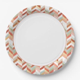 Rustic Fall Chevron Watercolor Pattern Paper Plate