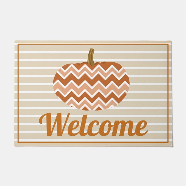 Rustic Fall Chevrons Pumpkin & Stripes Doormat (Front)