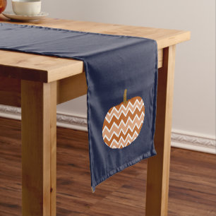 Rustic Fall Chevrons Pumpkins & Navy Blue Long Table Runner