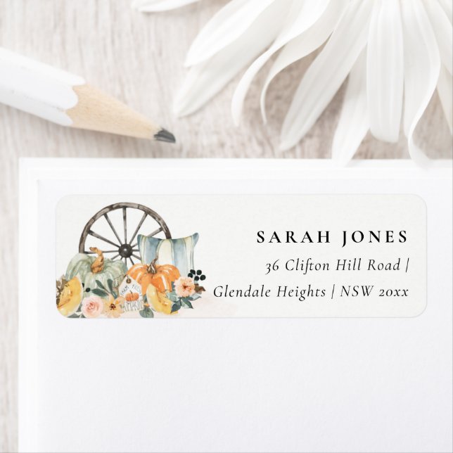 Rustic Fall Citrouille Leafy Floral Wheel Adresse (En situation)