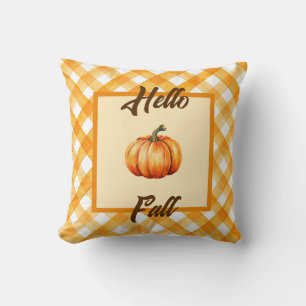 Rustic Fall Decor with Pumpkin and Orange Plaid   Throw Pillow