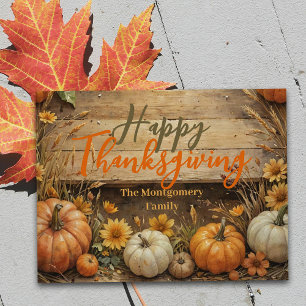 Rustic Fall Elegant Pumpkins Flowers Thanksgiving Postcard