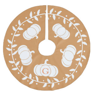 Rustic Fall Elegant White Pumpkins & Orange Brushed Polyester Tree Skirt