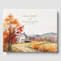 Rustic fall farm linen print Wedding Guest Book