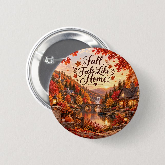 Rustic Fall Feels Like Home Illustration 2 Inch Round Button (Front & Back)
