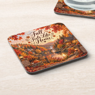 Rustic Fall Feels Like Home Illustration Coaster