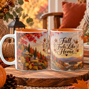 Rustic Fall Feels Like Home Illustration Two-Tone Coffee Mug