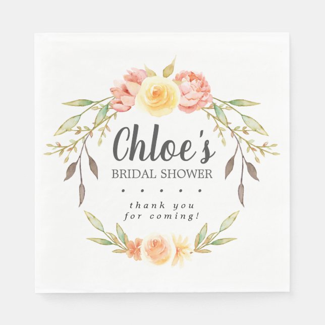 Rustic Fall Floral Bridal Shower Thank You Napkin (Front)