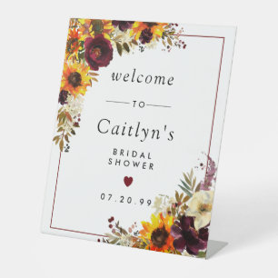 Rustic Fall Floral Bridal Shower Welcome Pedestal Sign