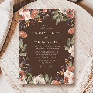 Rustic Fall Floral Brown Wedding Invitation