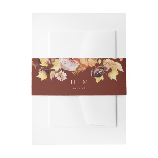 Rustic Fall Floral Burgundy Wedding  Invitation Belly Band (Front Example)