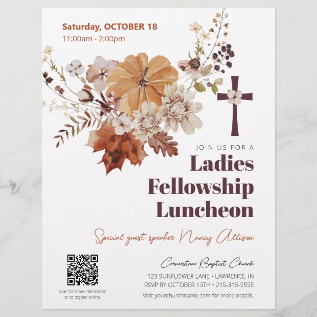 Rustic Fall Floral Church Ladies Luncheon Flyer (Front)