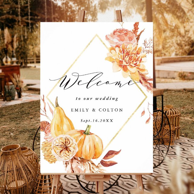 Rustic Fall Floral Citrouille Affiche de bienvenue (Créateur téléchargé)