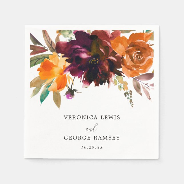 Rustic Fall Floral Elegant Wedding Napkin (Front)