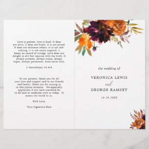 Rustic Fall Floral Elegant Wedding Program