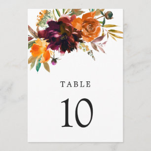 Rustic Fall Floral Elegant Wedding Table Number