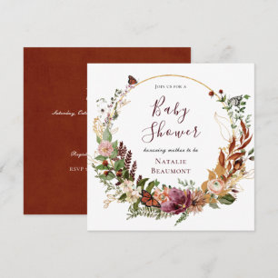 Rustic Fall Floral & Greenery Square Baby Shower Invitation