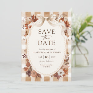 Rustic Fall Floral Leaves Plaid Save The Date