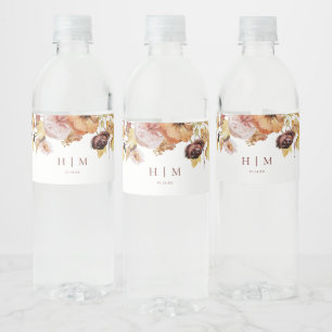 Rustic Fall Floral Monogram Wedding  Water Bottle Label
