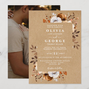 Rustic Fall Floral Photo Wedding Invitation