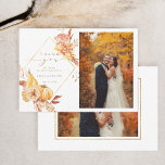 Rustic Fall Floral Pumpkin Wedding 2 Photo Gold Thank You Card<br><div class="desc">This thank you card features rustic watercolor flowers and pumpkins in burnt orange,  gold,  terracotta,  burgundy,  blush with beige and brown pampas grass and additional photo on the back. For more advanced customization of this design,  please click the "customize further" link. Matching items are also available.</div>
