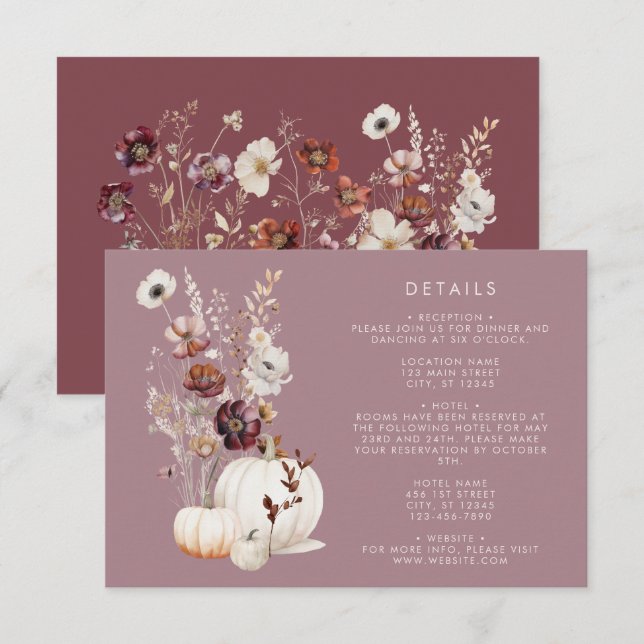Rustic Fall Floral Pumpkin Wedding Enclosure Card (Front/Back)