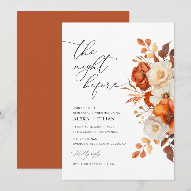 rustic fall floral rehearsal dinner invitation (Front/Back)