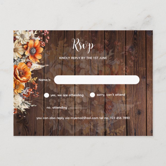 Rustic Fall Floral RSVP Postcard (Front)