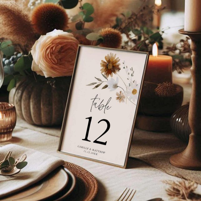 Rustic Fall Floral Table Number Card (Fall Floral Wedding Table Number)