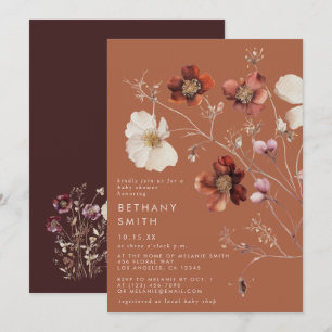 Rustic Fall Floral Terracotta Baby Shower Invitation