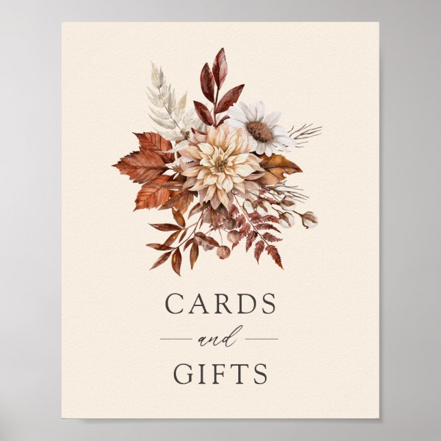 Rustic Fall Floral Wedding Cards and Gifts Sign (Front)
