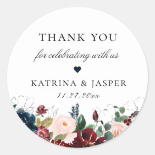 Rustic Fall Floral Wedding Favour Classic Round Sticker