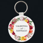 Rustic Fall Floral Wedding Favour Keychain<br><div class="desc">Bright and colourful fall flowers create a beautiful and elegant rustic wreath. Burgundy red roses and bright yellow,  orange and blush pink flowers</div>
