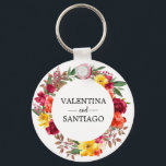 Rustic Fall Floral Wedding Favour Keychain<br><div class="desc">Bright and colourful fall flowers create a beautiful and elegant rustic wreath. Burgundy red roses and bright yellow,  orange and blush pink flowers</div>