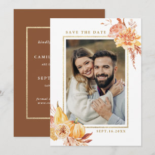 Rustic Fall Floral Wedding Gold Frame Photo        Save The Date