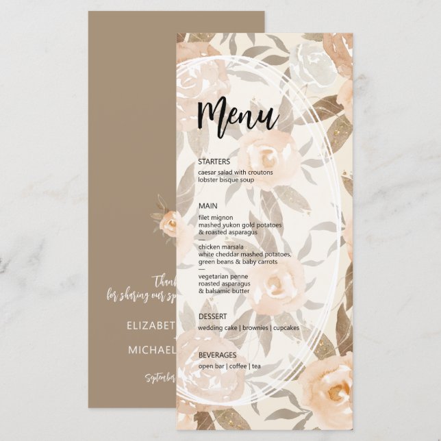 Rustic Fall Floral Wedding  Menu (Front/Back)