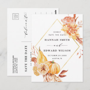 Rustic Fall Floral Wedding Photo Save the Date Postcard