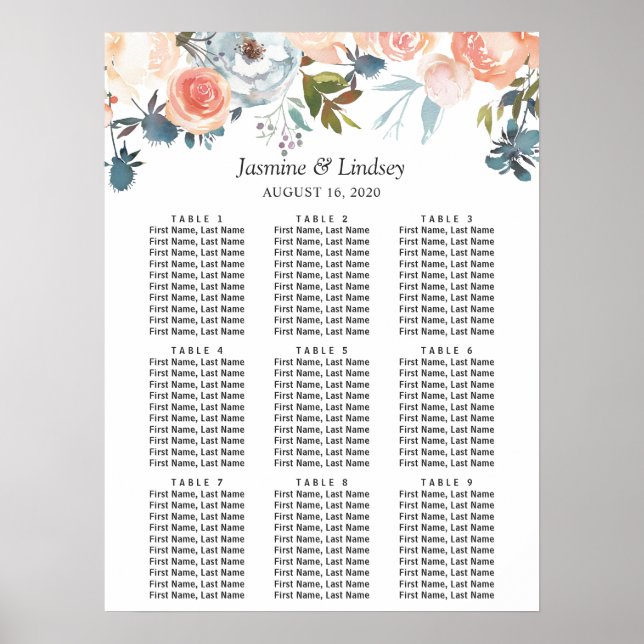 Rustic Fall Floral Wedding Seating Chart (Front)