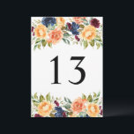 Rustic Fall Floral Wedding Table Number Card<br><div class="desc">Lush watercolor florals in golden yellow, burgundy, and dusty blue frame the table number with abundant autumn beauty. This rustic wedding table number card brings the warmth of a harvest garden to your reception tables. The table number is easy to personalize. Each table number must be individually personalized and added...</div>