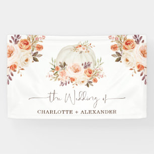 Rustic Fall Floral White Pumpkin Wedding Party Banner