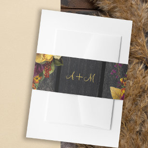 Rustic fall floral wood elegant monogram wedding invitation belly band
